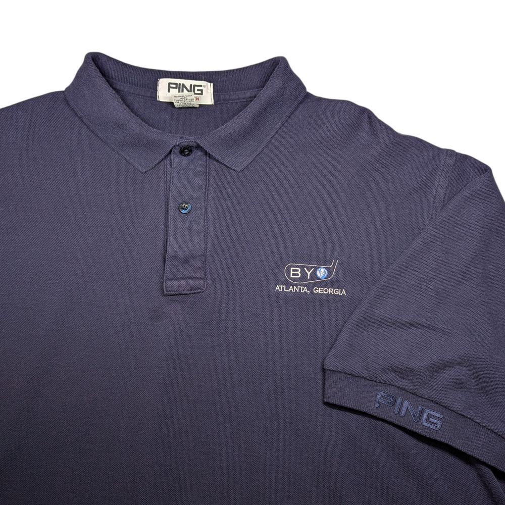 Vintage Ping Golf Polo Mens Size XL Navy Blue Atlanta Georgia GA‎ BYO Club Shirt